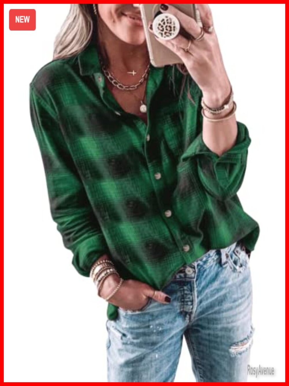 Womens Long Sleeve Button Down Plaid Flannel Shirt Casual